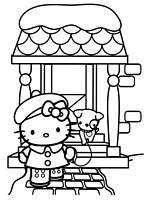 coloriage hello kitty sort promener son petit chien